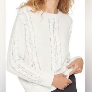 Club Monaco Woven Detail‎ Sweater Crewneck Ribbed Ivory Small